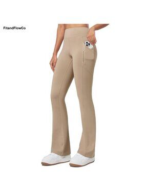 Fleece Lined Thermal Leggings Bootcut Yoga Pants High Waist Zipper Pockets